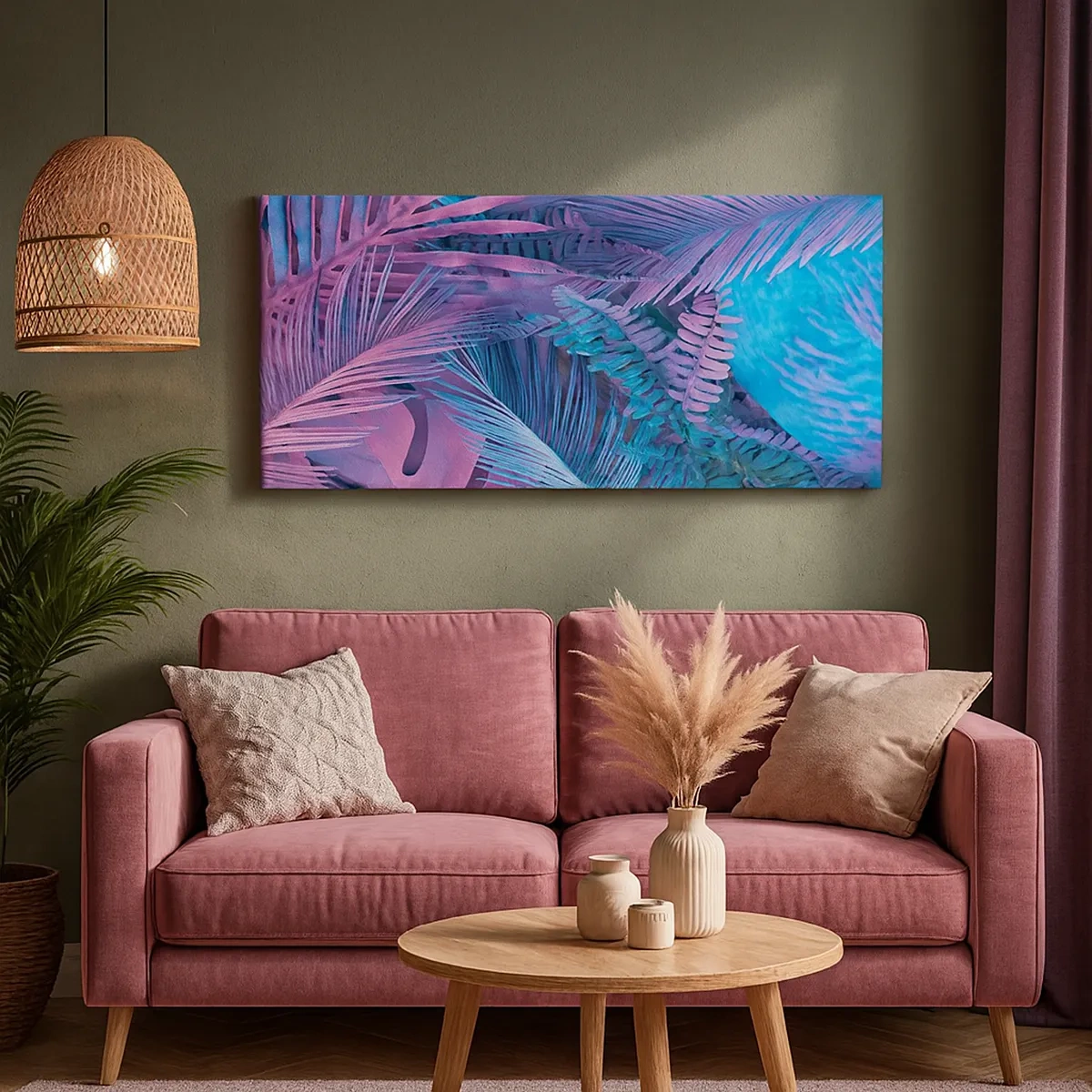 Cuadro sobre lienzo - Impresión de Imagen - Trópicos en rosa y azul - 30x30 cm