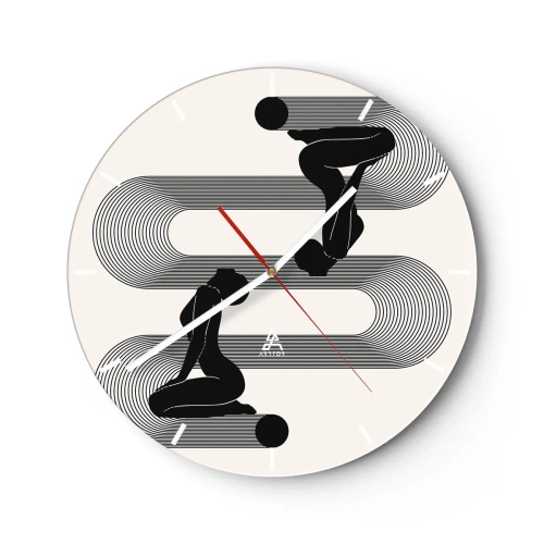 Reloj de pared - Reloj de vidrio - Simetría gráfica con siluetas femeninas y líneas geométricas. - 30x30cm - Simetría sensual - Decoración de pared moderna para salón, cocina y dormitorio ARTTOR