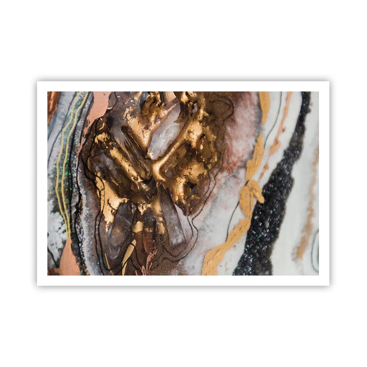 Póster - Composición abstracta con elementos de oro y cristales. - 100x70cm - Elemento de la tierra - Decoración de pared moderna para salón y dormitorio ARTTOR