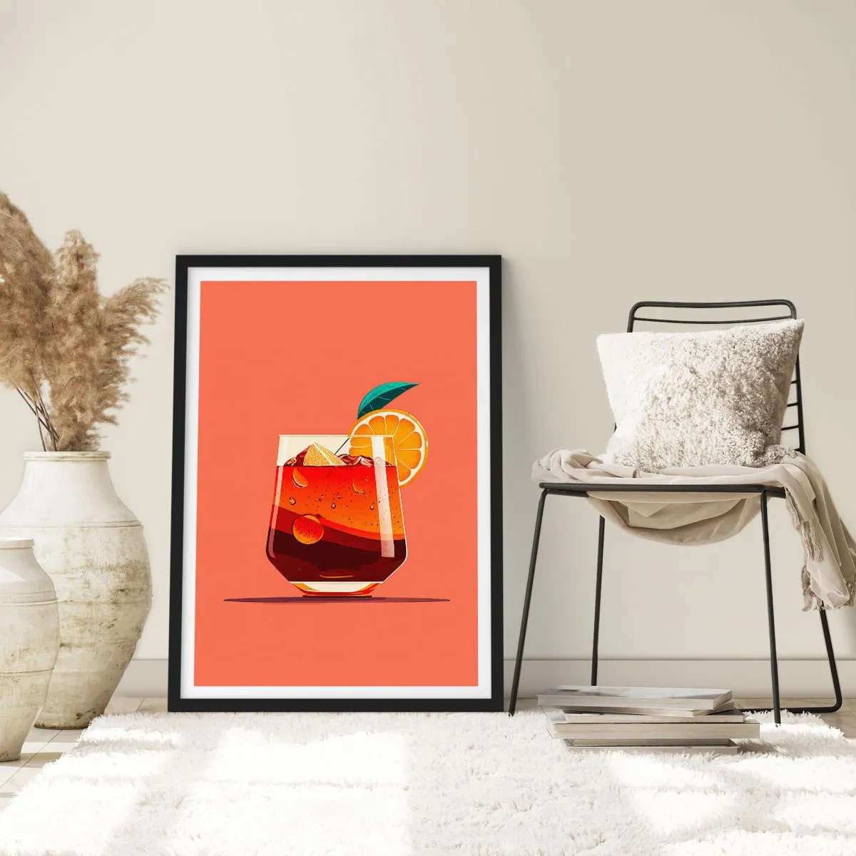 Póster en marco negro - Una copa de cóctel con una rodaja de naranja. - 50x70cm - Refresco de verano - Decoración de pared moderna para salón y dormitorio ARTTOR