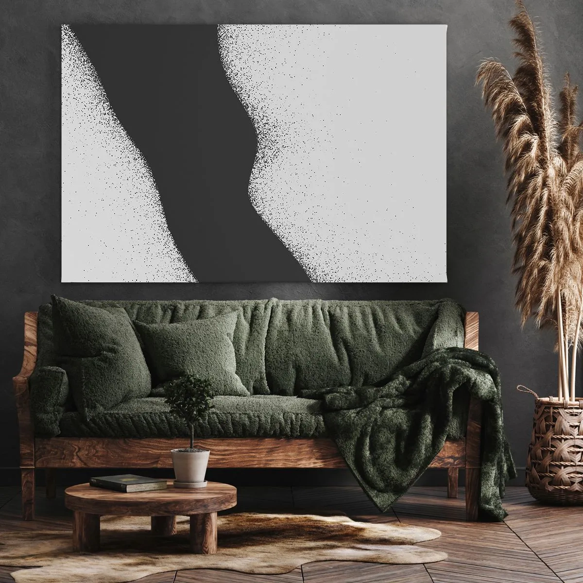 Cuadro sobre lienzo - Impresión de Imagen - Patrón abstracto en blanco y negro con puntos delicados sobre lienzo - 70x50cm - Equilibrio suave - Decoración de pared moderna para salón y dormitorio ARTTOR
