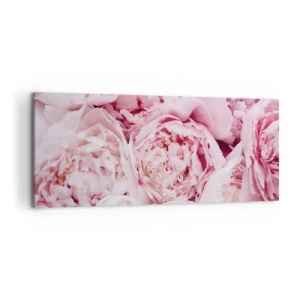 Cuadro sobre lienzo - Impresión de Imagen - Un primer plano de un ramo de peonías rosas. - 120x50cm - Cálido y fragante - Decoración de pared moderna para salón y dormitorio ARTTOR