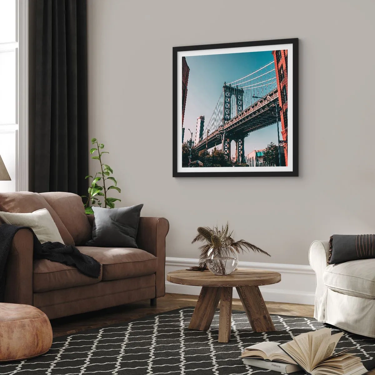 Póster en marco negro - Sobre el fluir de la ciudad - 40x40 cm