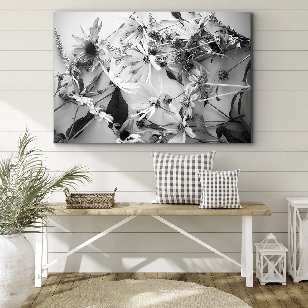 Cuadro sobre lienzo - Impresión de Imagen - Arreglos florales en blanco y negro en un sutil estilo artístico. - 120x80cm - Un no ramo de flores - Decoración de pared moderna para salón y dormitorio ARTTOR