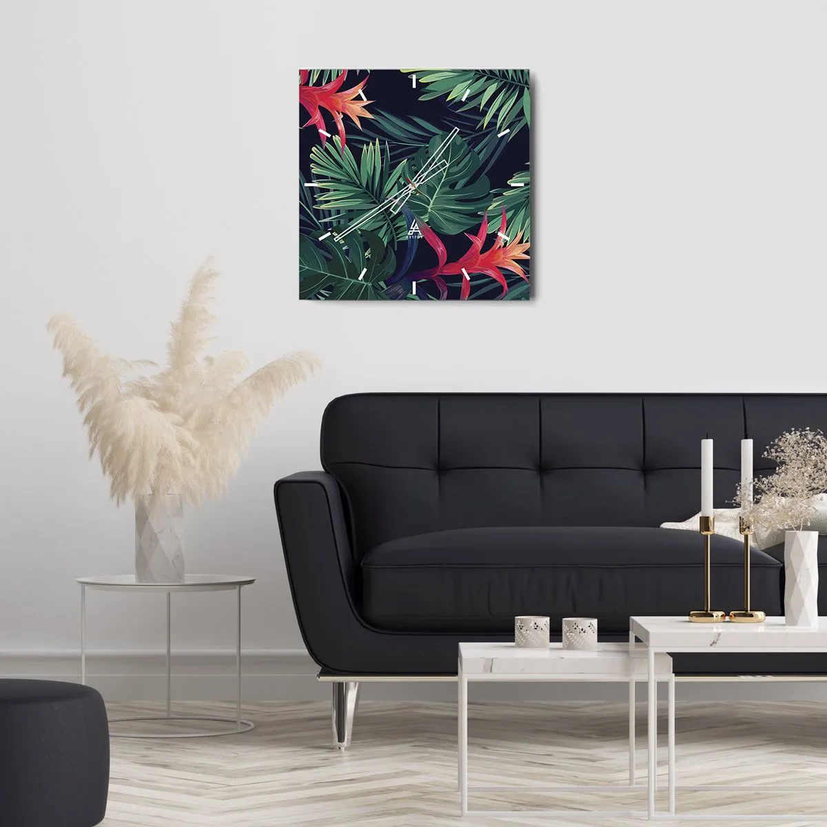 Reloj de pared - Reloj de vidrio - Encender el color verde - 40x40 cm