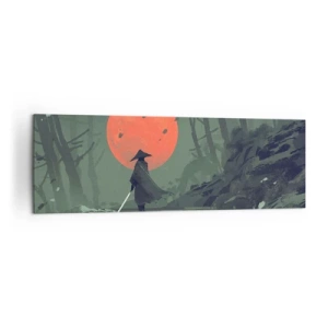 Cuadro sobre lienzo - Impresión de Imagen - Un guerrero solitario con una espada contra el fondo de una luna roja en un bosque oscuro. - 160x50cm - Guerrero de la luna roja - Decoración de pared moderna para salón y dormitorio ARTTOR