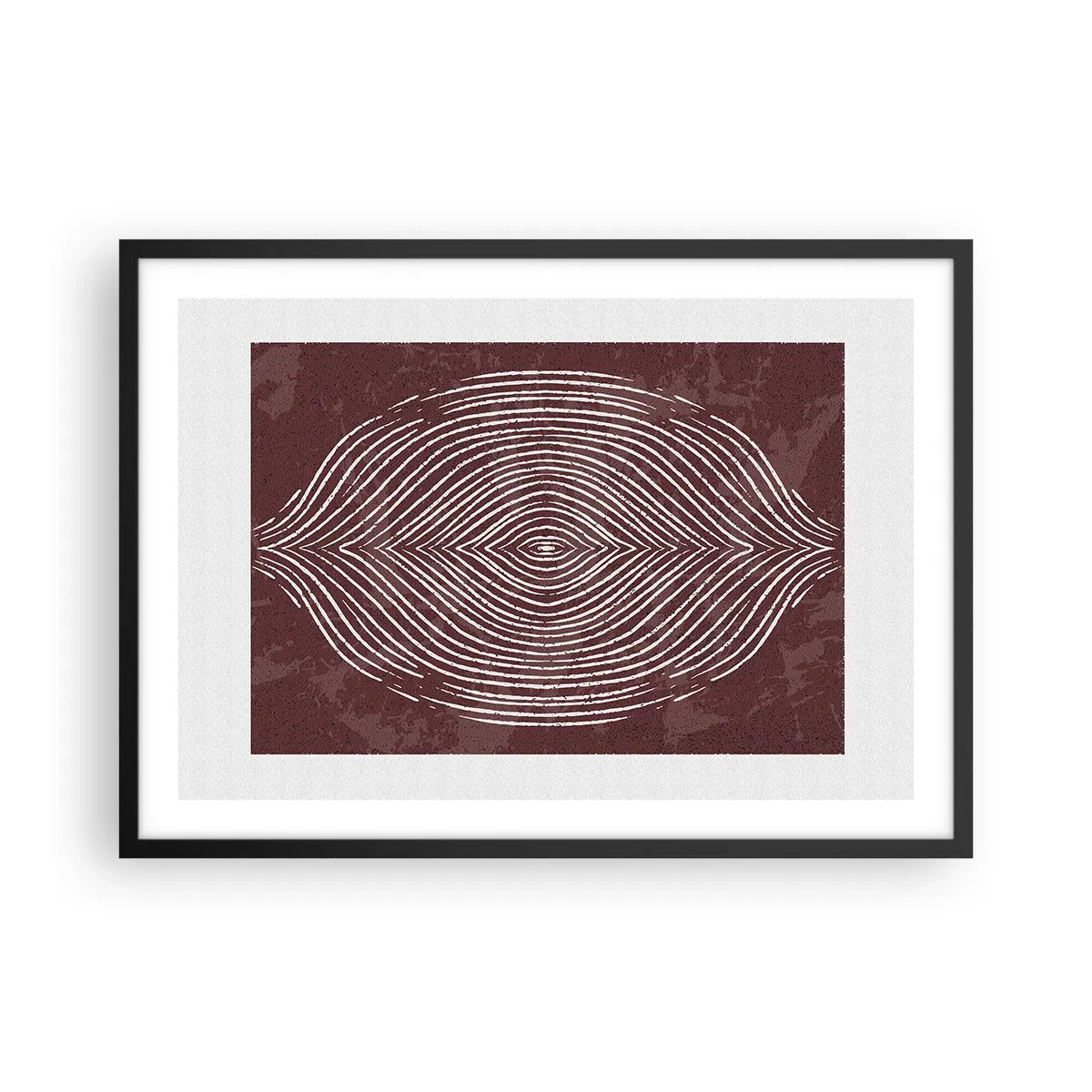 Póster en marco negro - Ondas simétricas en líneas blancas sobre un fondo marrón - 70x50cm - El espacio habla - Decoración de pared moderna para salón y dormitorio ARTTOR