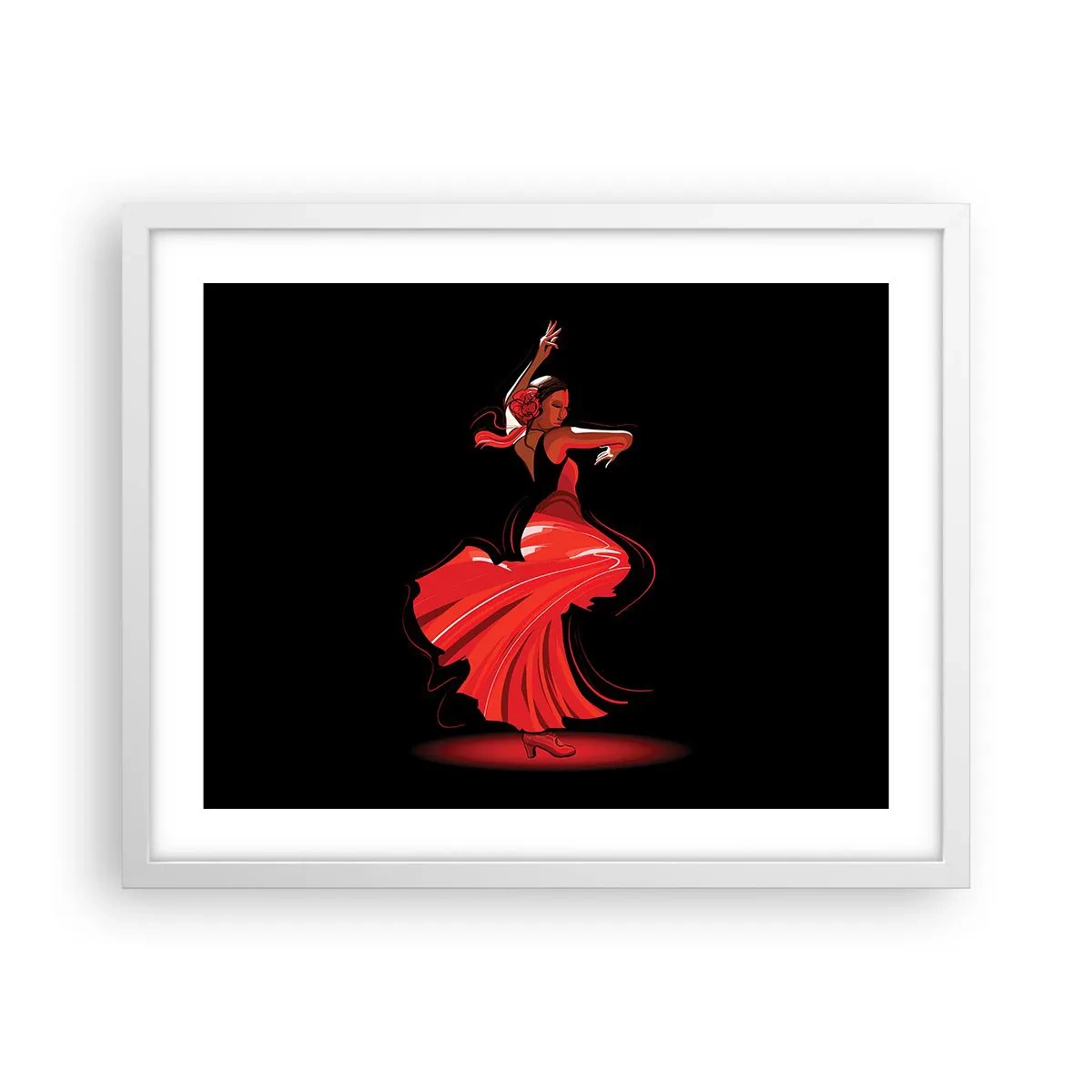 Póster en marco blanco - El espíritu ardiente del flamenco - 50x40 cm