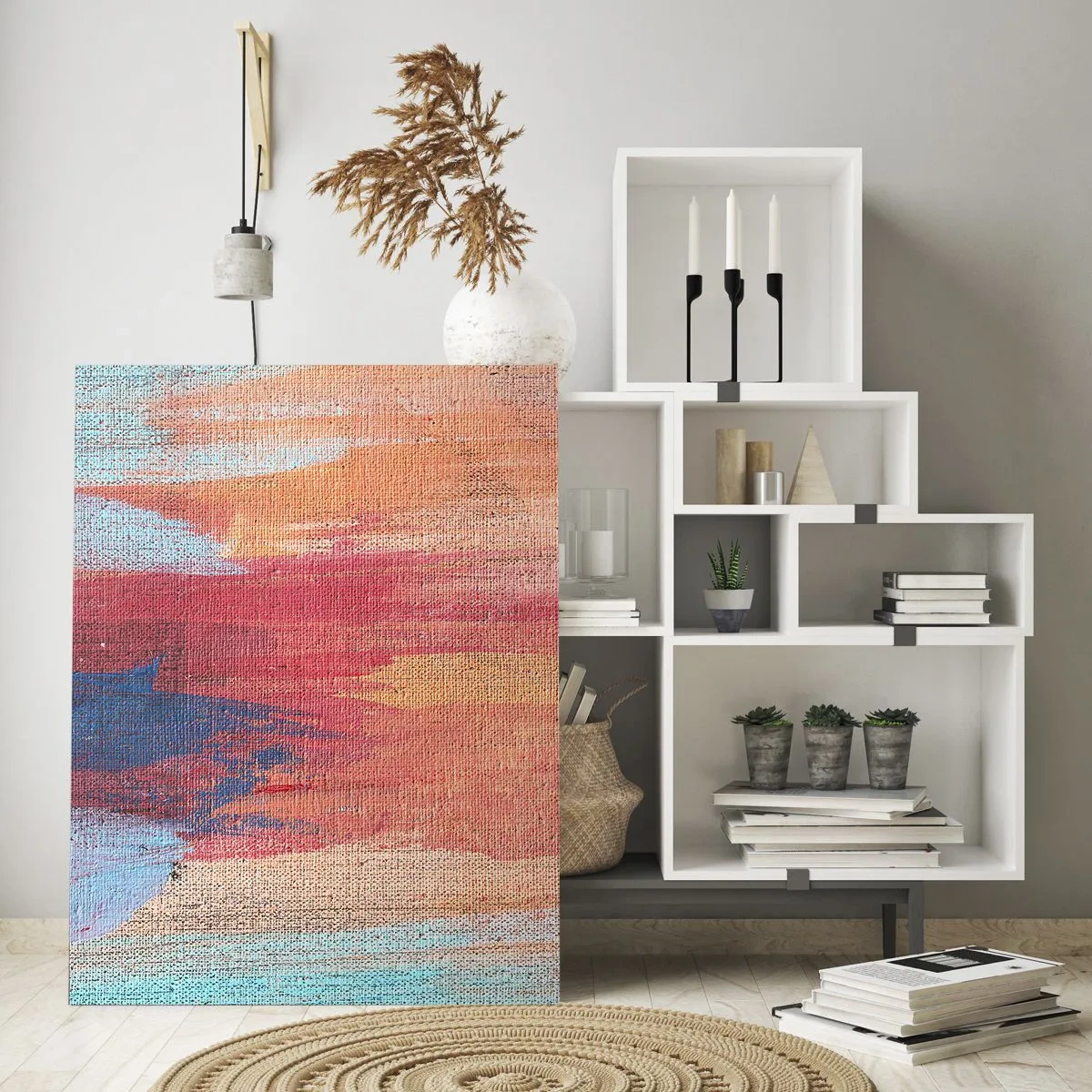 Cuadro sobre vidrio - Impresiones sobre Vidrio - Pinceladas abstractas coloridas - 80x120cm - Trazos de arco iris - Decoración de pared moderna para salón y dormitorio ARTTOR