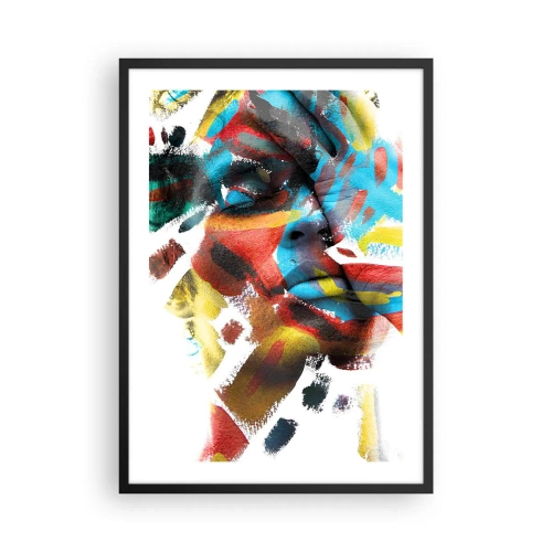 Póster en marco negro - Retrato artístico de una mujer en colores abstractos. - 50x70cm - Una personalidad colorida - Decoración de pared moderna para salón y dormitorio ARTTOR