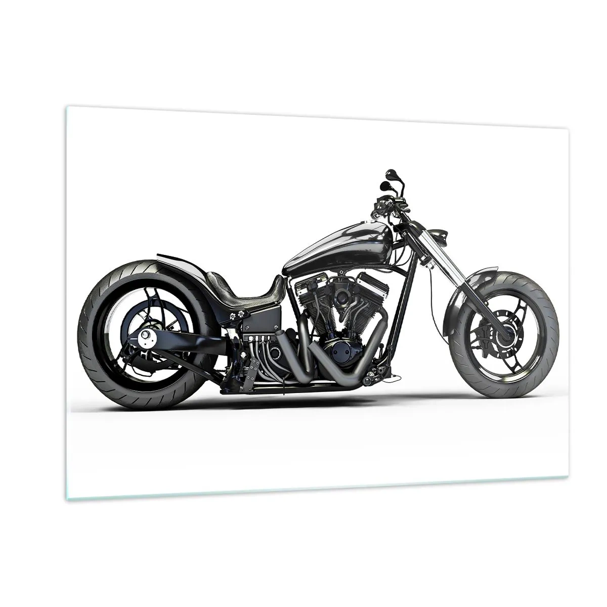 Cuadro sobre vidrio - Impresiones sobre Vidrio - Motocicleta personalizada negra sobre fondo blanco. - 120x80cm - Para los que aman la libertad - Decoración de pared moderna para salón y dormitorio ARTTOR