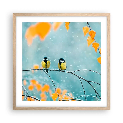 Póster en marco roble claro - Cotilleo de pájaros - 50x50 cm