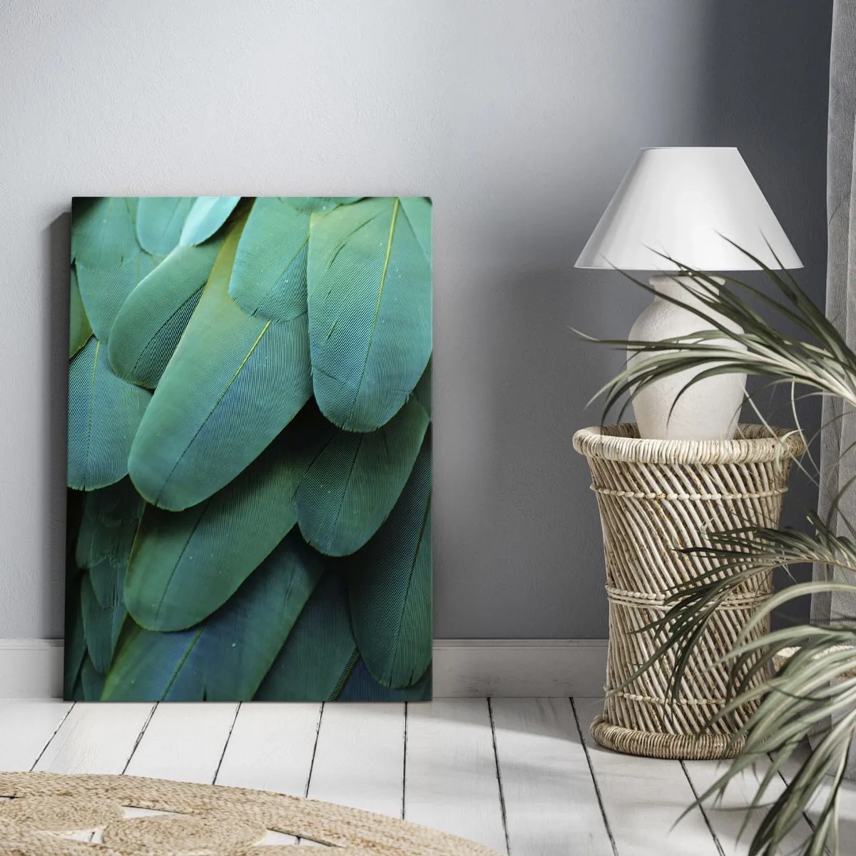 Cuadro sobre lienzo - Impresión de Imagen - Detalle de plumas en tonos verdes. - 50x70cm - La precisión de la naturaleza - Decoración de pared moderna para salón y dormitorio ARTTOR