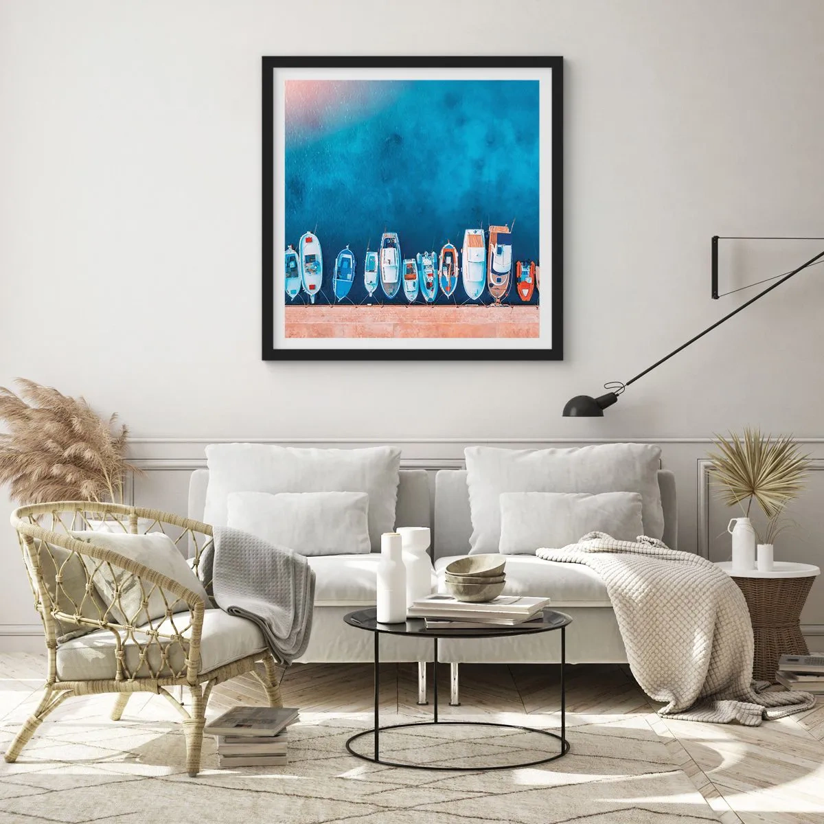Póster en marco negro - En fila y a la espera - 40x40 cm