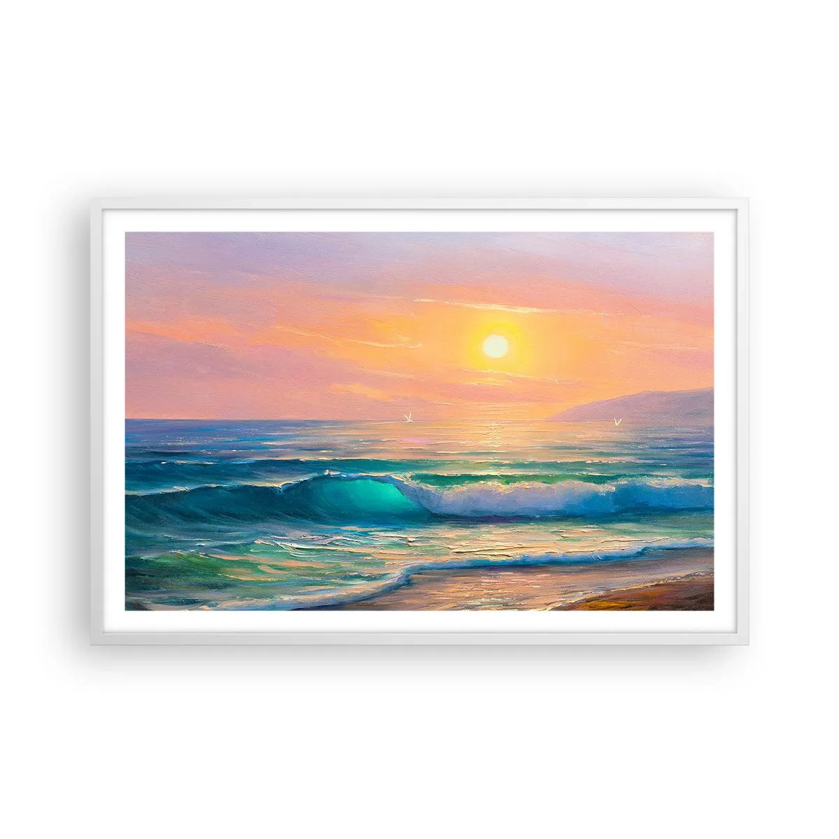 Póster en marco blanco - El canto turquesa de las olas - 91x61 cm