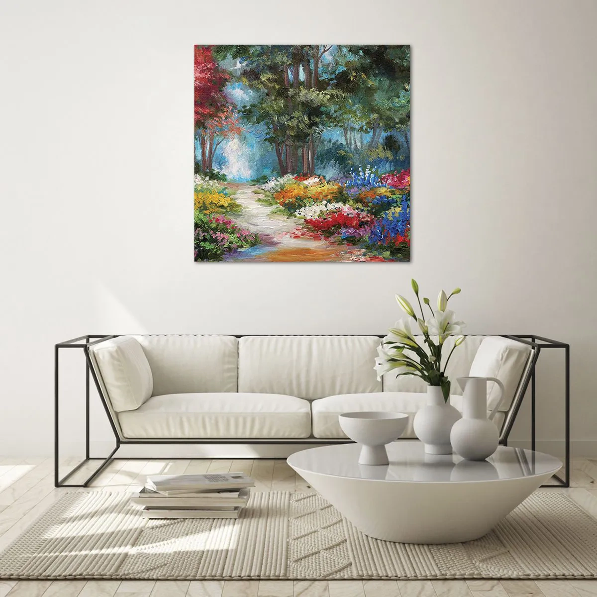 Cuadro sobre vidrio - Impresiones sobre Vidrio - Jardín forestal, bosque floral - 30x30 cm