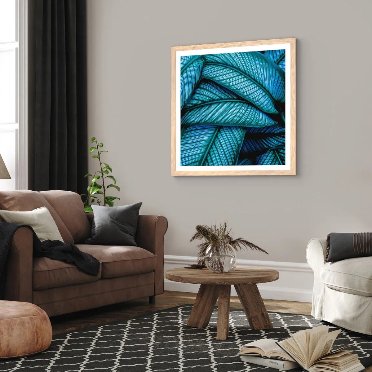 Póster en marco roble claro - Líneas de vida - 40x40 cm