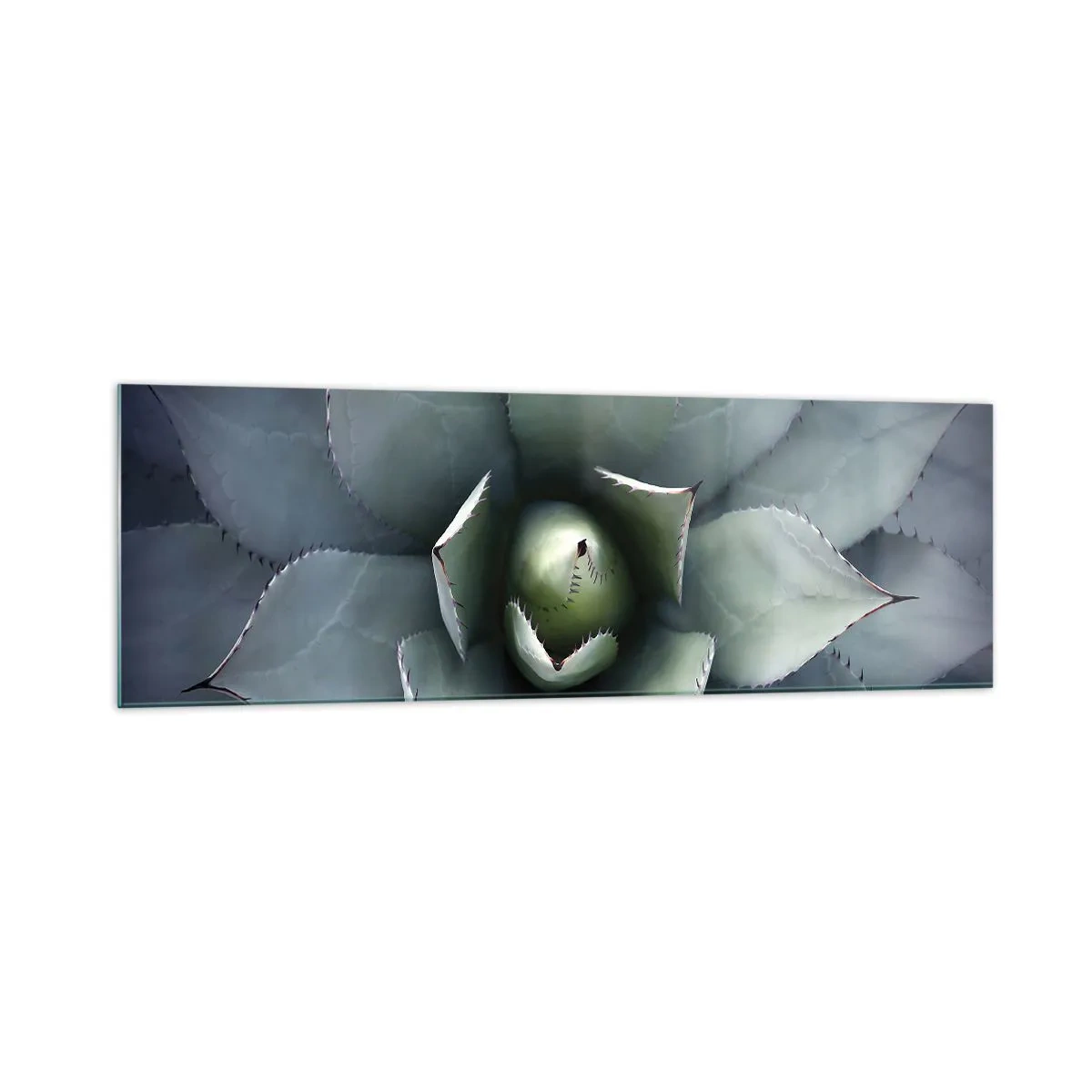 Cuadro sobre vidrio - Impresiones sobre Vidrio - Primer plano de una roseta de agave en delicados tonos verdes. - 160x50cm - Perfección natural - Decoración de pared moderna para salón y dormitorio ARTTOR