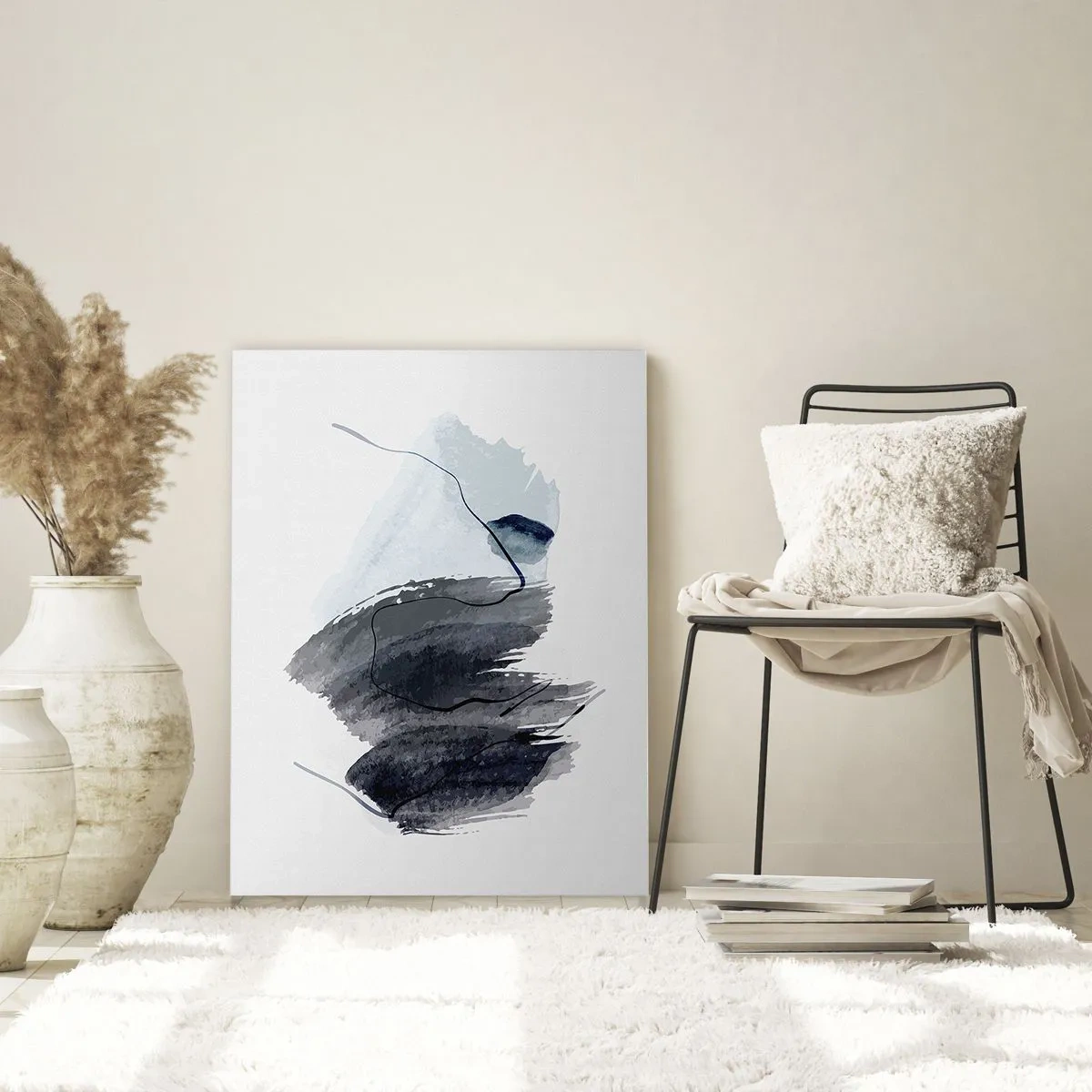 Cuadro sobre vidrio - Impresiones sobre Vidrio - Una composición abstracta en tonos azul marino y gris. - 50x70cm - Intensidad y movimiento - Decoración de pared moderna para salón y dormitorio ARTTOR