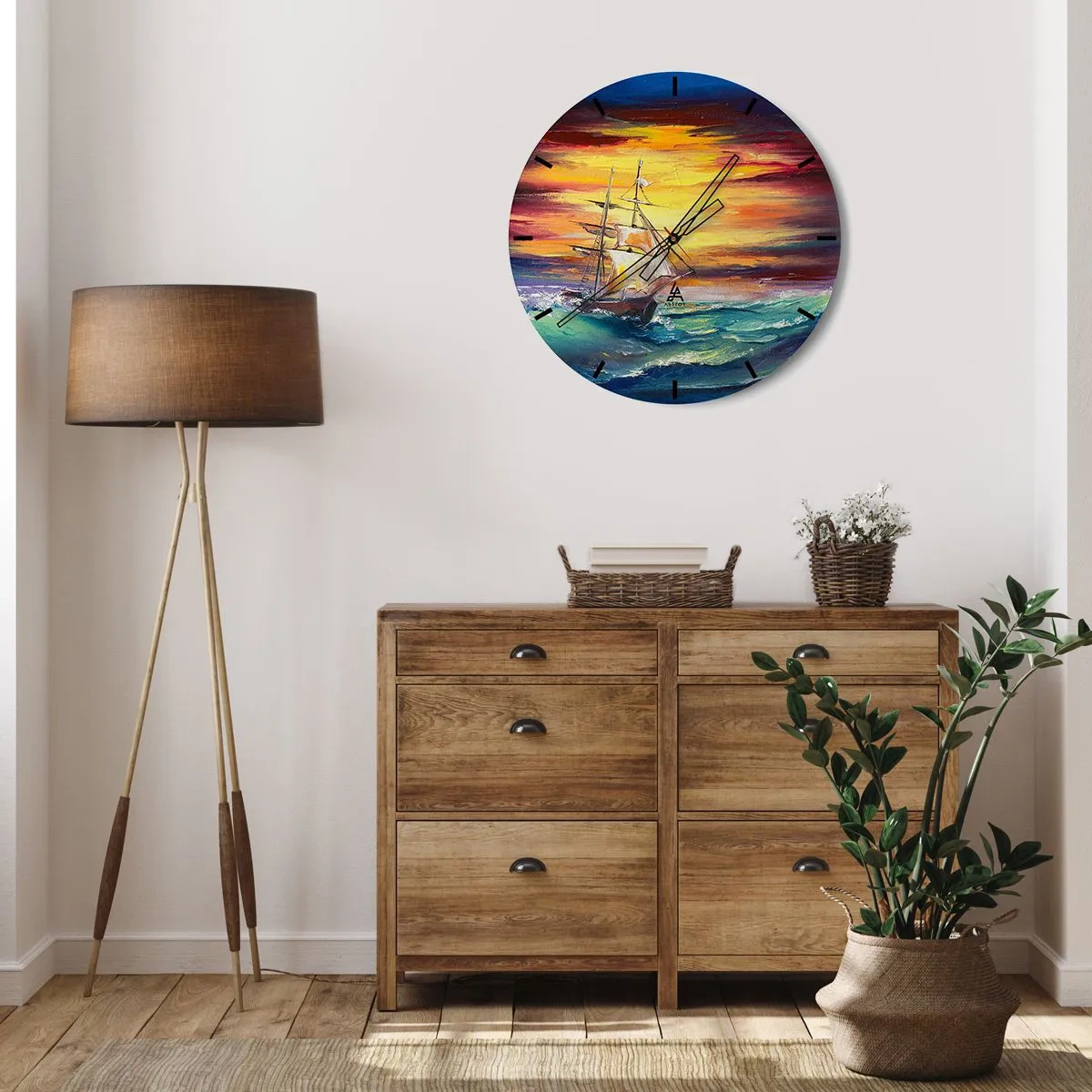 Reloj de pared - Reloj de vidrio - Un velero en un mar tempestuoso al atardecer - 30x30cm - Valientemente surcando las olas - Decoración de pared moderna para salón, cocina y dormitorio ARTTOR