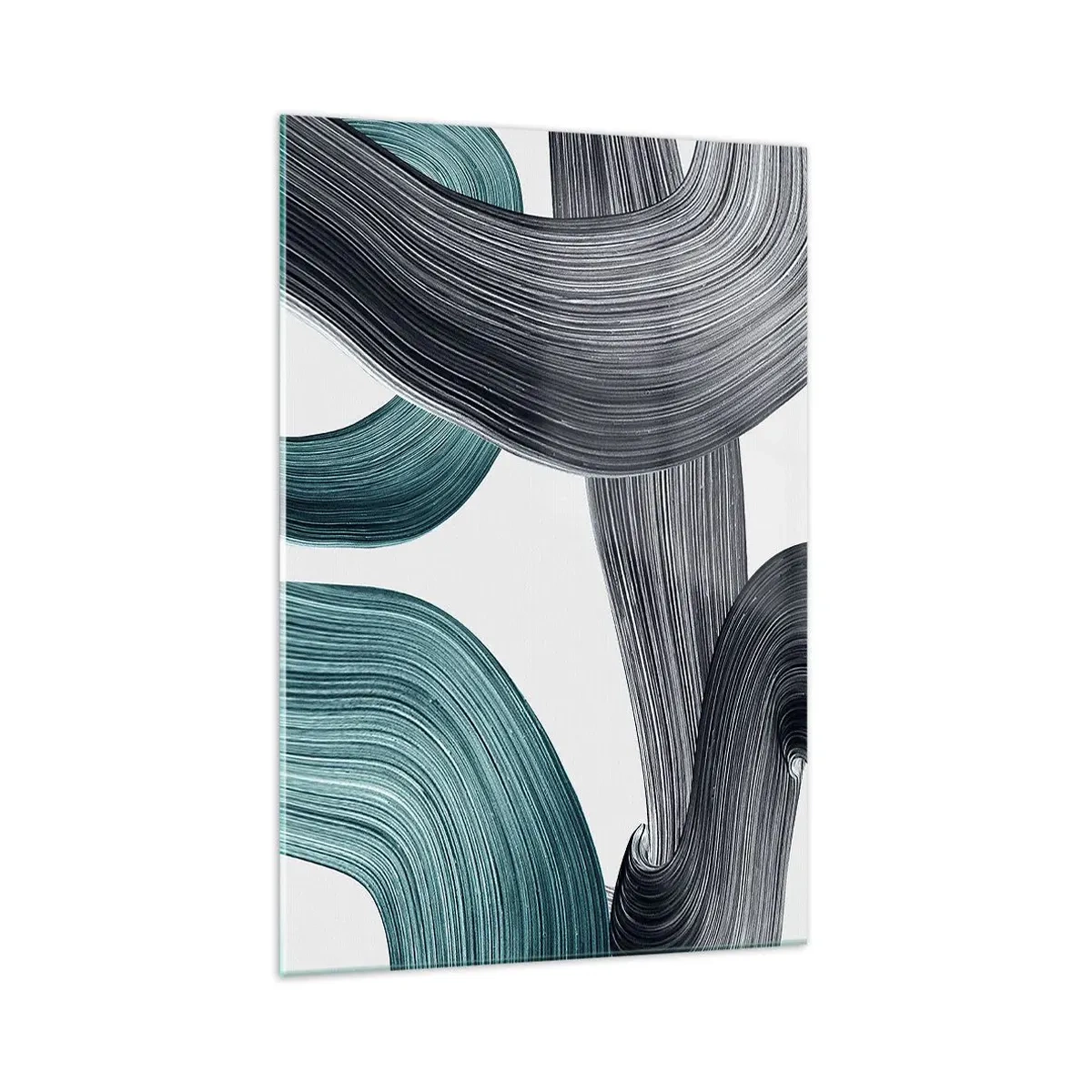 Cuadro sobre vidrio - Impresiones sobre Vidrio - Líneas abstractas fluidas en tonos verdes y grises. - 70x100cm - Senderos esmeralda y negro - Decoración de pared moderna para salón y dormitorio ARTTOR