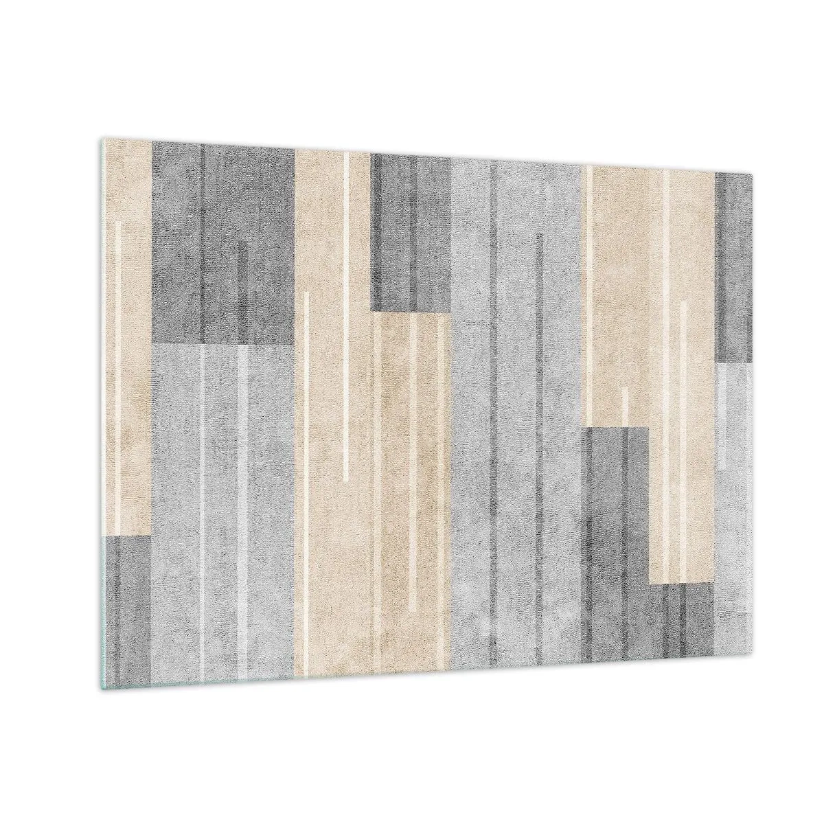 Cuadro sobre vidrio - Impresiones sobre Vidrio - Rayas geométricas en tonos grises y beige - 70x50cm - Composición: sostener la vertical - Decoración de pared moderna para salón y dormitorio ARTTOR