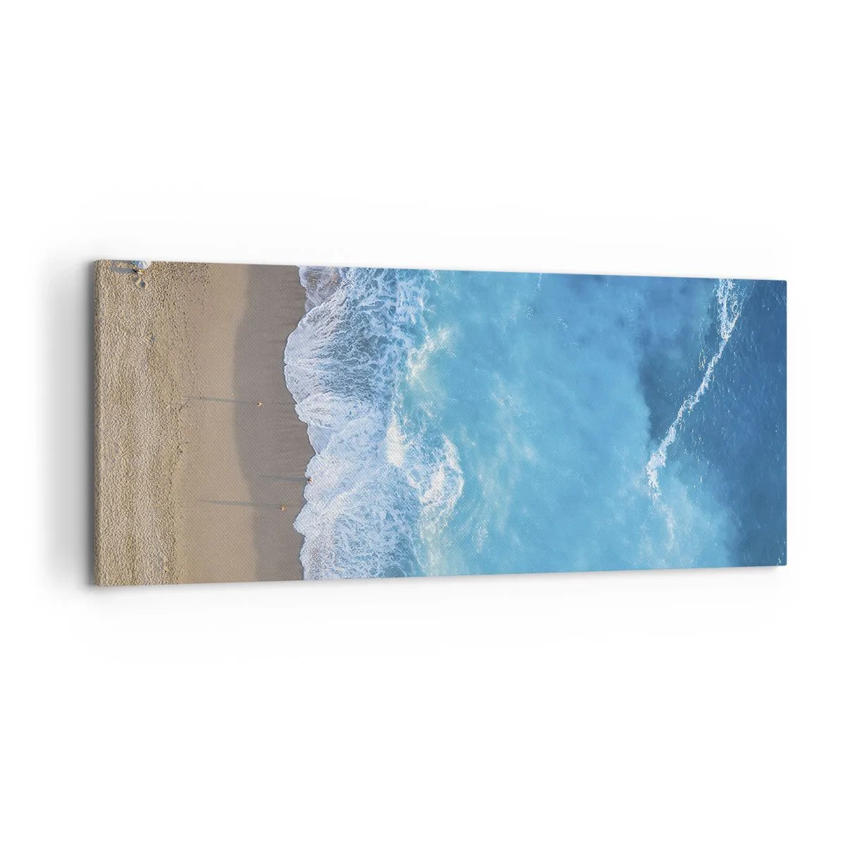 Cuadro sobre lienzo - Impresión de Imagen - Una vista de pájaro de la playa y las olas del mar. - 120x50cm - El poder del azul - Decoración de pared moderna para salón y dormitorio ARTTOR
