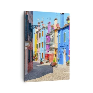 Cuadro sobre lienzo - Impresión de Imagen - Edificios coloridos en una calle estrecha de la ciudad - 50x70cm - Pueblo colorido - Decoración de pared moderna para salón y dormitorio ARTTOR
