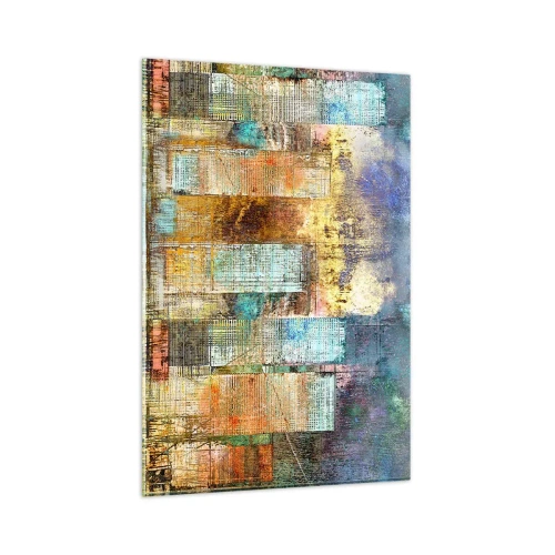 Cuadro sobre vidrio - Impresiones sobre Vidrio - Rascacielos abstractos de estilo industrial - 80x120cm - Metrópolis soleada - Decoración de pared moderna para salón y dormitorio ARTTOR