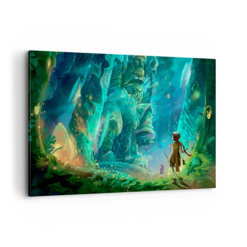 Cuadro sobre lienzo - Impresión de Imagen - Bosque mágico con personaje explorador. - 120x80cm - Del gran libro de los cuentos de hadas - Decoración de pared moderna para salón y dormitorio ARTTOR