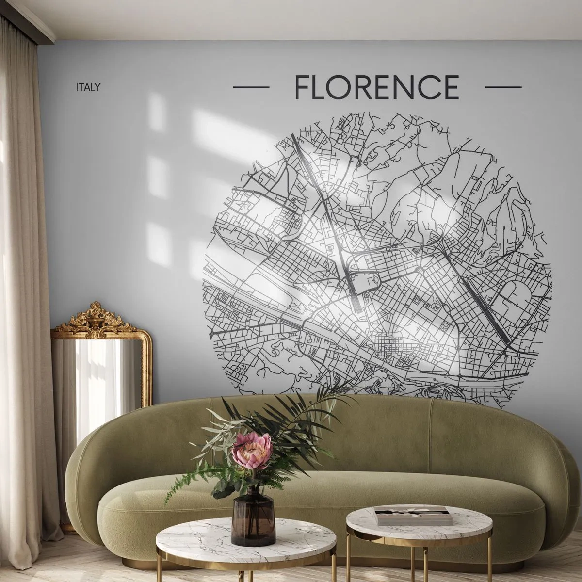 Fotomural Premium Sand - Anatomía de Florencia - Mapa, Florencia, Italia - 100x70 cm
