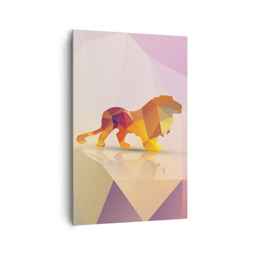 Cuadro sobre lienzo - Impresión de Imagen - Silueta geométrica de un león en tonos amarillo y naranja. - 80x120cm - El rey de los diamantes - Decoración de pared moderna para salón y dormitorio ARTTOR