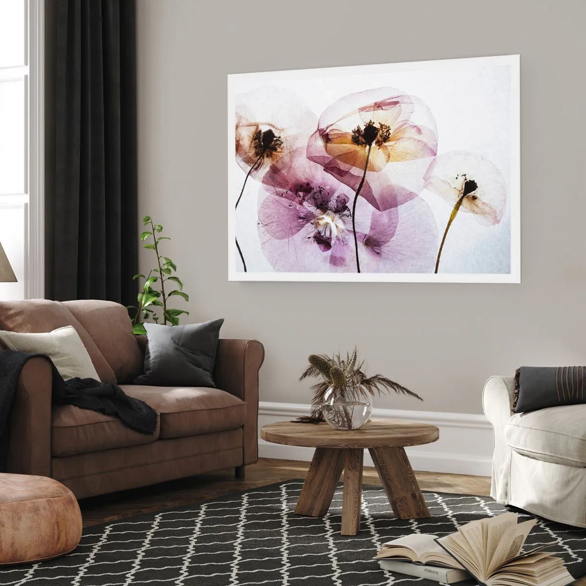 Póster - Delicadas flores transparentes en tonos pastel. - 100x70cm - Cuerpo de flor - Decoración de pared moderna para salón y dormitorio ARTTOR