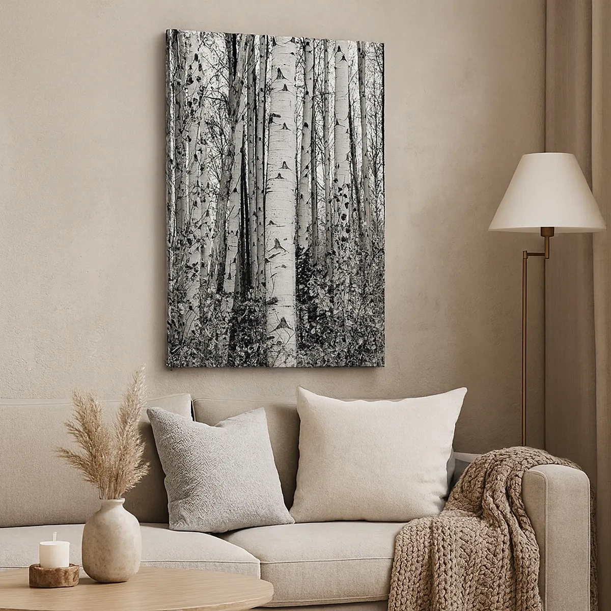 Cuadro sobre lienzo - Impresión de Imagen - Abedules blancos y negros en el bosque - 50x70cm - Columnas de abedules - Decoración de pared moderna para salón y dormitorio ARTTOR