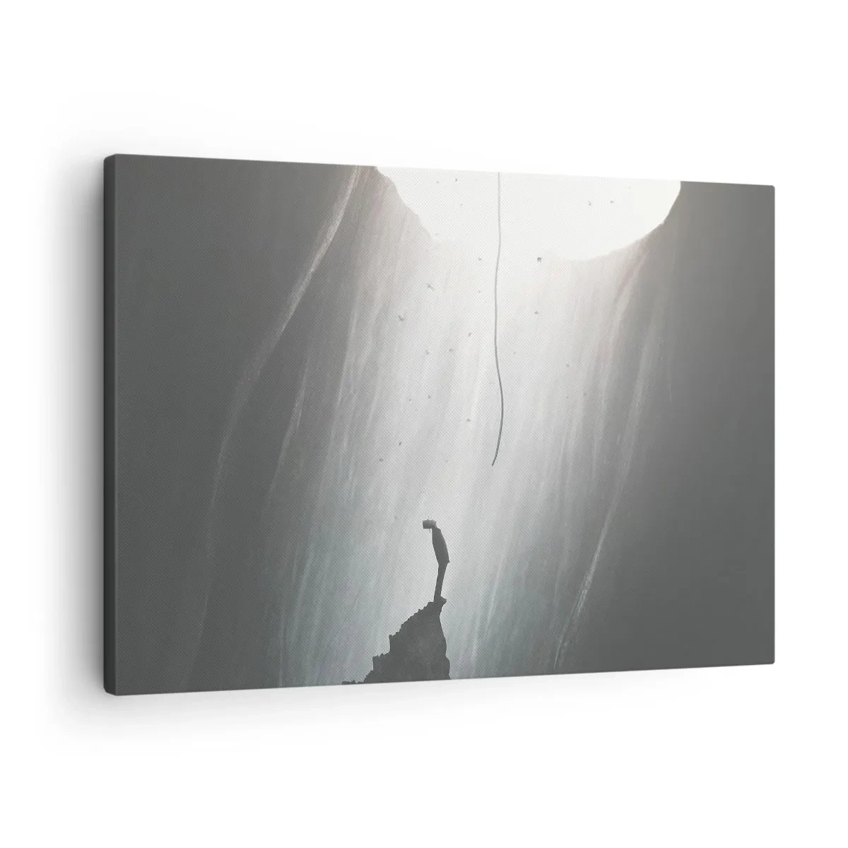 Cuadro sobre lienzo - Impresión de Imagen - Silueta de un hombre en el suelo de una cueva con vistas a la luz. - 70x50cm - Siempre hay una salida - Decoración de pared moderna para salón y dormitorio ARTTOR