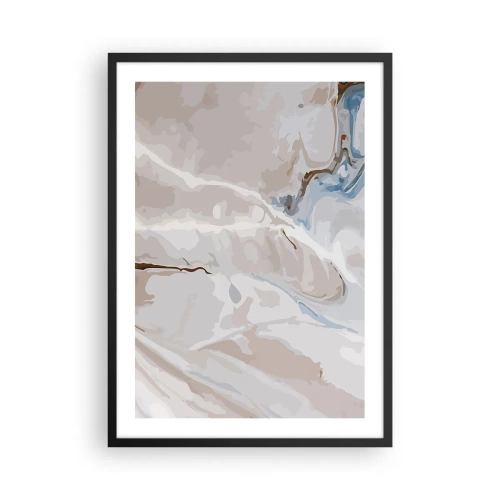Póster en marco negro - Patrón de mármol en delicados tonos beige y azul. - 50x70cm - El azul serpentea por el blanco - Decoración de pared moderna para salón y dormitorio ARTTOR