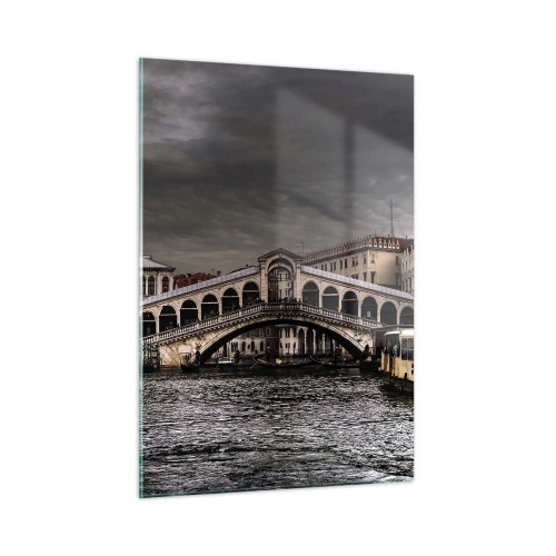 Cuadro sobre vidrio - Impresiones sobre Vidrio - El puente de Rialto contra un cielo nublado - 50x70cm - Promesa de una velada veneciana - Decoración de pared moderna para salón y dormitorio ARTTOR