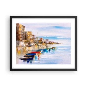Póster en marco negro - Puerto urbano multicolor - 50x40 cm