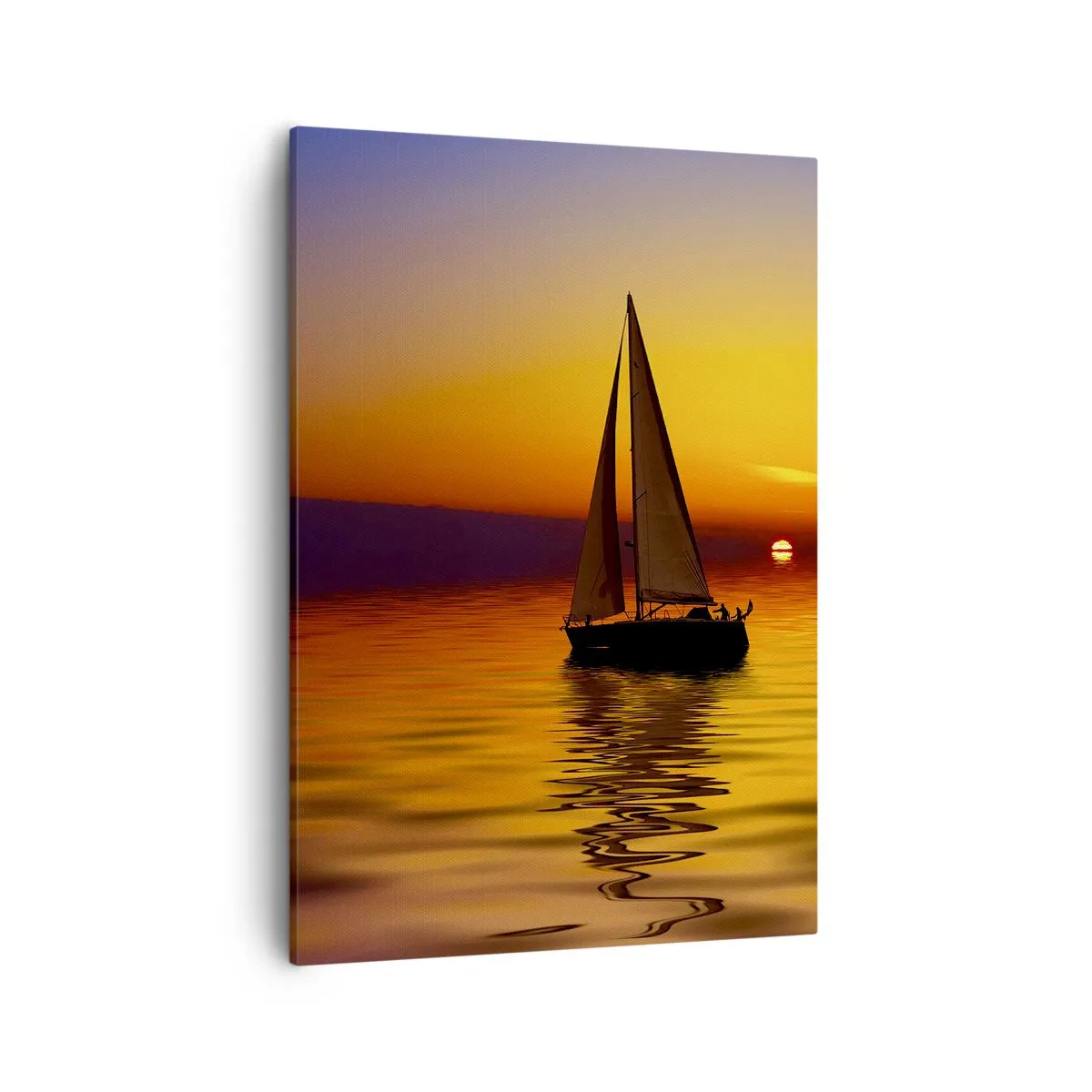 Cuadro sobre lienzo - Impresión de Imagen - Un velero en un mar tranquilo al atardecer. - 50x70cm - Qué tranquilo el anochecer… - Decoración de pared moderna para salón y dormitorio ARTTOR