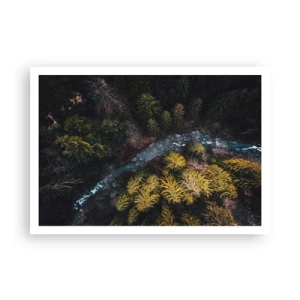 Póster - Una vista desde arriba de un bosque con un río sinuoso. - 100x70cm - Rápido, cada vez más rápido - Decoración de pared moderna para salón y dormitorio ARTTOR