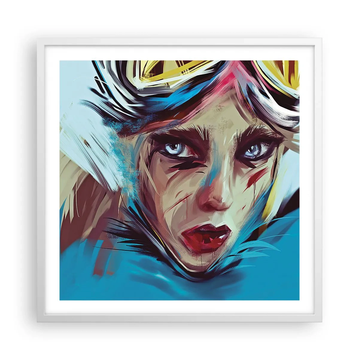 Póster en marco blanco - Guerrera colorida - 60x60 cm