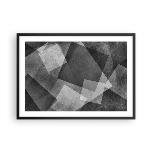 Póster en marco negro - Abstracción en blanco y negro con formas geométricas. - 70x50cm - Un símbolo eterno de permanencia y orden - Decoración de pared moderna para salón y dormitorio ARTTOR