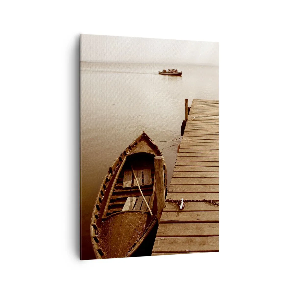Cuadro sobre lienzo - Impresión de Imagen - Muelle de madera y barco en un lago tranquilo - 70x100cm - La auténtica paz - Decoración de pared moderna para salón y dormitorio ARTTOR