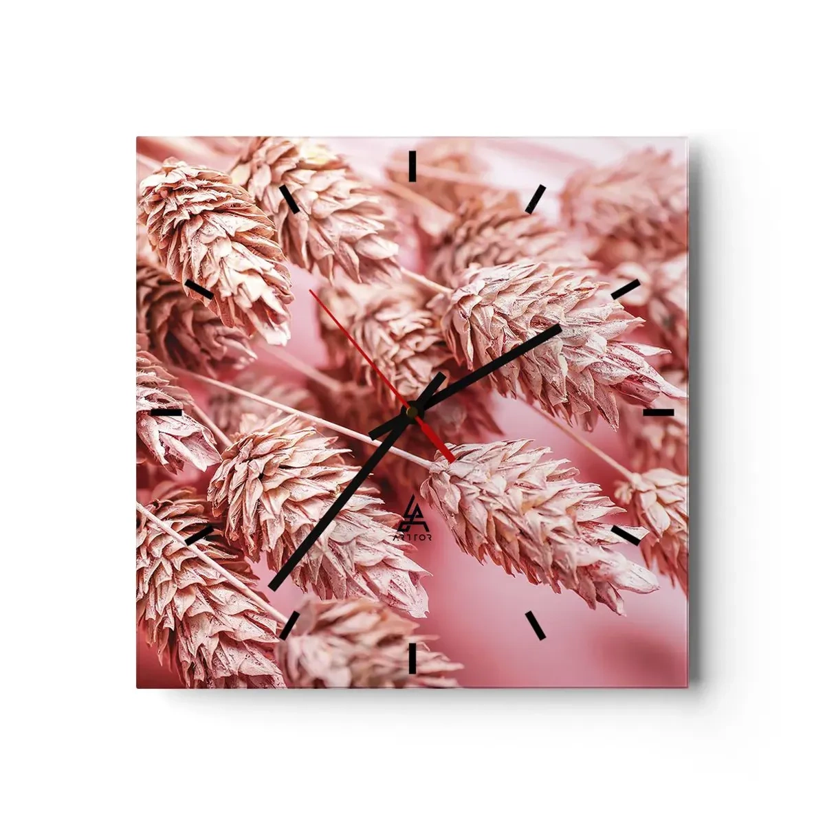 Reloj de pared - Reloj de vidrio - Estructura floral en rosa - 40x40 cm