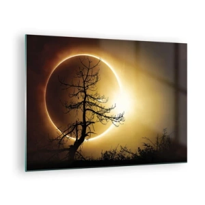 Cuadro sobre vidrio - Impresiones sobre Vidrio - Eclipse solar detrás del árbol. - 70x50cm - Eclipse total - Decoración de pared moderna para salón y dormitorio ARTTOR