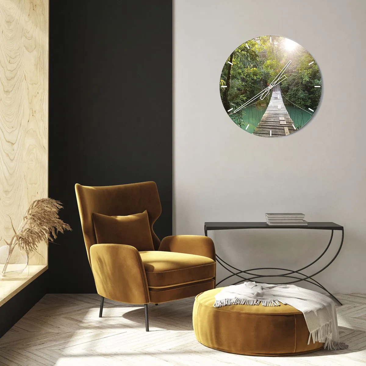 Reloj de pared - Reloj de vidrio - Sobre el agua azul hacia el bosque - 40x40 cm