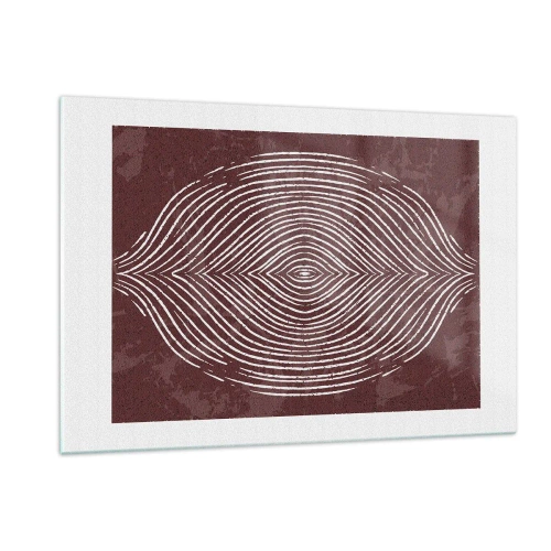 Cuadro sobre vidrio - Impresiones sobre Vidrio - Líneas simétricas en forma de ojo sobre un fondo burdeos. - 120x80cm - El espacio habla - Decoración de pared moderna para salón y dormitorio ARTTOR