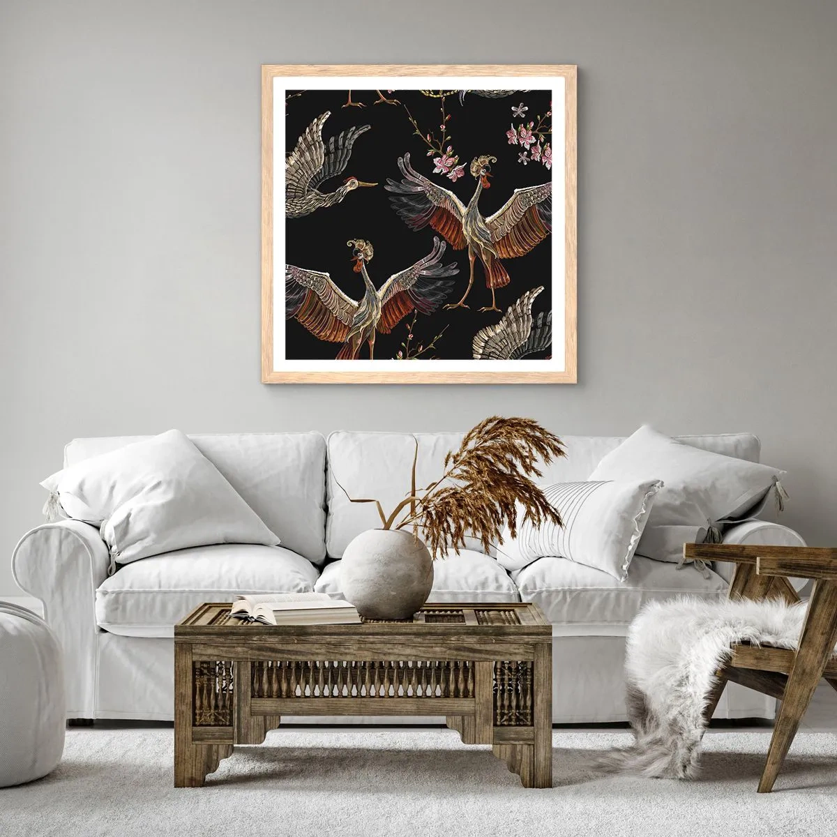 Póster en marco roble claro - Aves de cuento de hadas - 50x50 cm