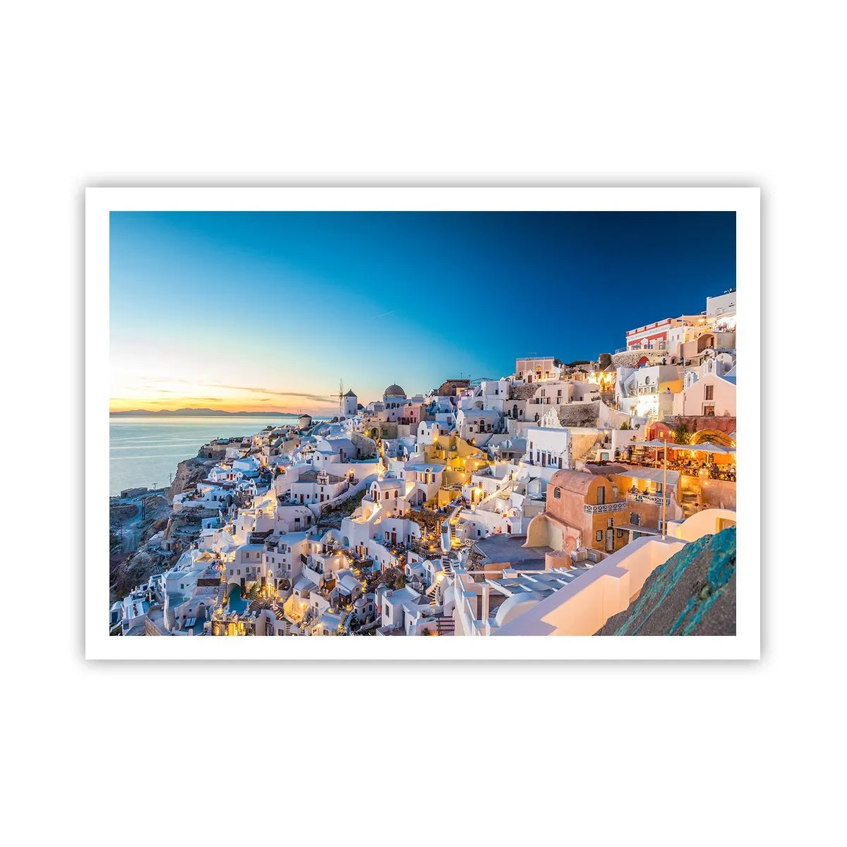 Póster - Vista de una ciudad griega al atardecer - 100x70cm - La esencia de lo griego - Decoración de pared moderna para salón y dormitorio ARTTOR