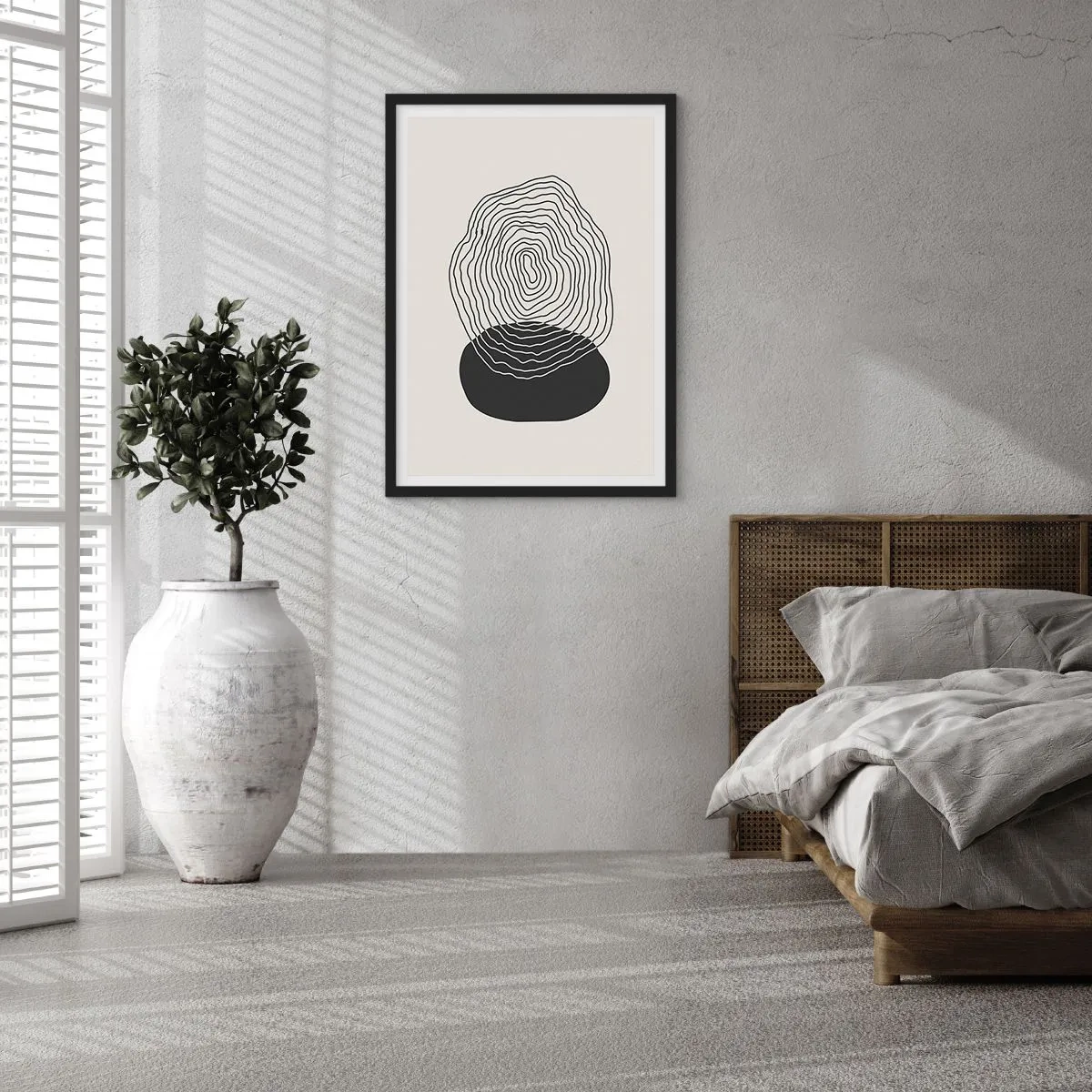 Póster en marco negro - Líneas negras que crean una forma abstracta sobre un fondo claro. - 50x70cm - Persistencia y vibración - Decoración de pared moderna para salón y dormitorio ARTTOR